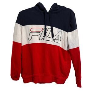 fila red white and blue pull over hoodie size large